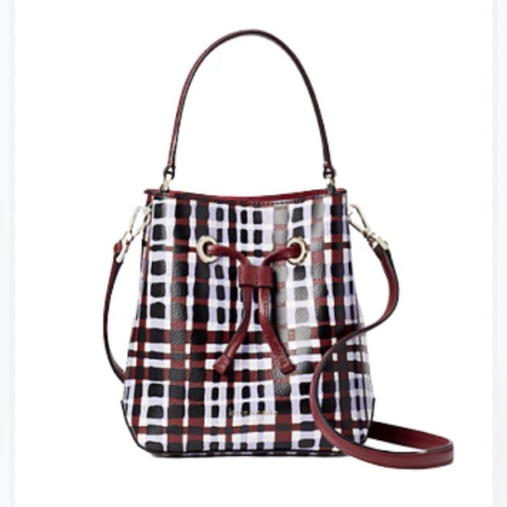 Kate Spade Eva Bucket small crossbody  Bag Purple Multi plaid - Picture 7 of 15